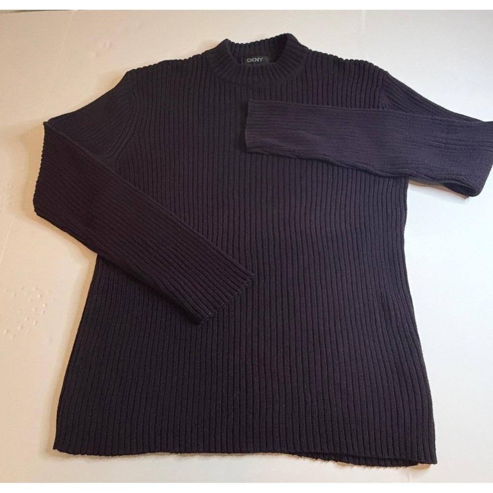 DKNY Sweater M Dark Purple Ribbed Knit Mock Neck Long Sleeve M